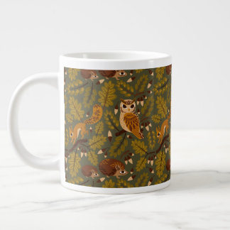 Woodland Creatures and Leaves Pattern Large Coffee Mug