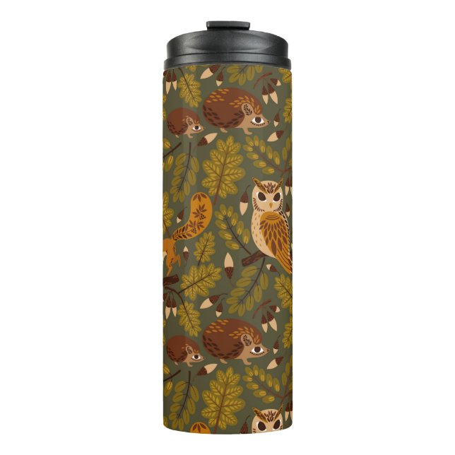 Woodland Creatures and Leaves Pattern Thermal Tumbler (Front)