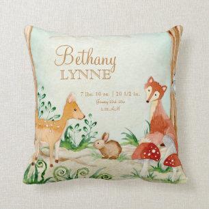 Woodland Creatures Animals Deer Fox Rabbit Owl Art Cushion