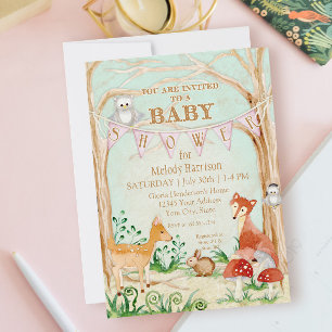Woodland Creatures Animals Deer Fox Rabbit Owl Art Invitation