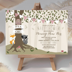 Woodland Creatures Baby Shower - Girl Invitation