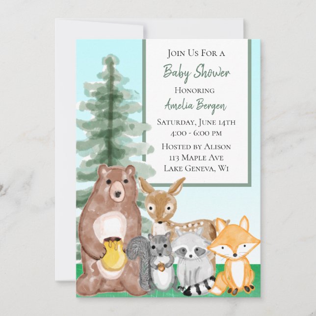 Woodland Creatures Baby Shower Invitation (Front)