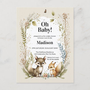 Woodland Creatures Baby Shower Invite Watercolor Postcard