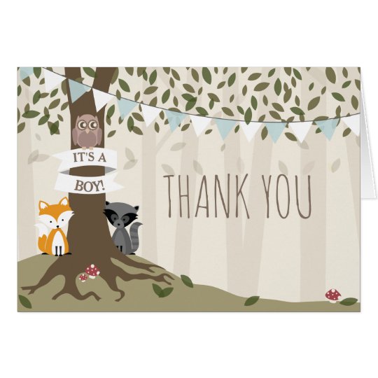 Woodland Creatures Boy Baby Shower Thank You Card