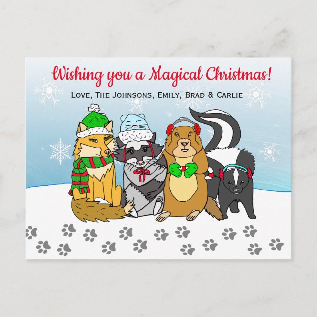 Woodland Creatures Christmas Postcard (Front)