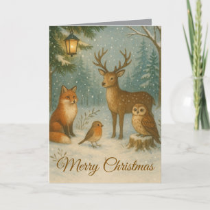 Woodland Creatures Cozy Christmas Custom Name Card