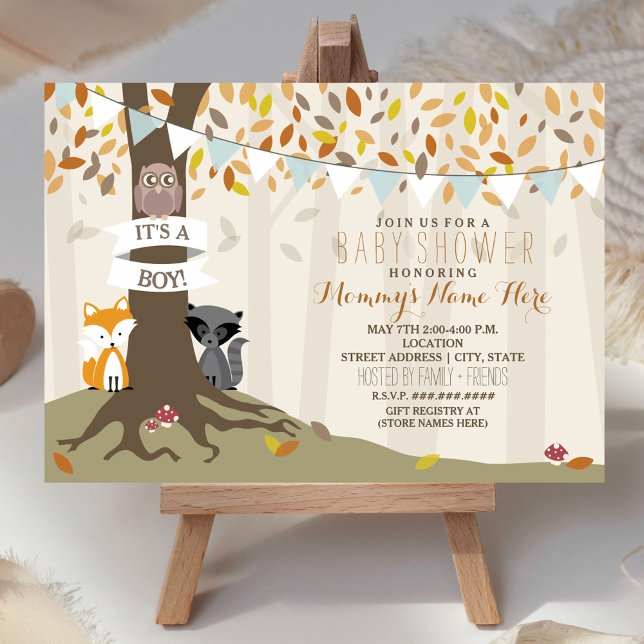 Woodland Creatures Fall Autumn Baby Shower - Boy Invitation (Creator Uploaded)