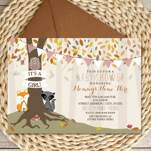 Woodland Creatures Fall Autumn Baby Shower - Girl Invitation (Creator Uploaded)