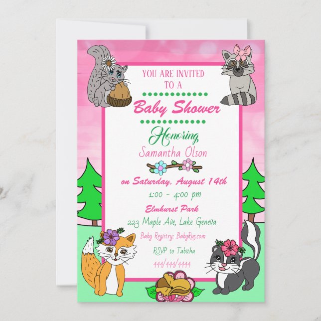 Woodland Creatures Forest Animals Baby Shower   Invitation (Front)