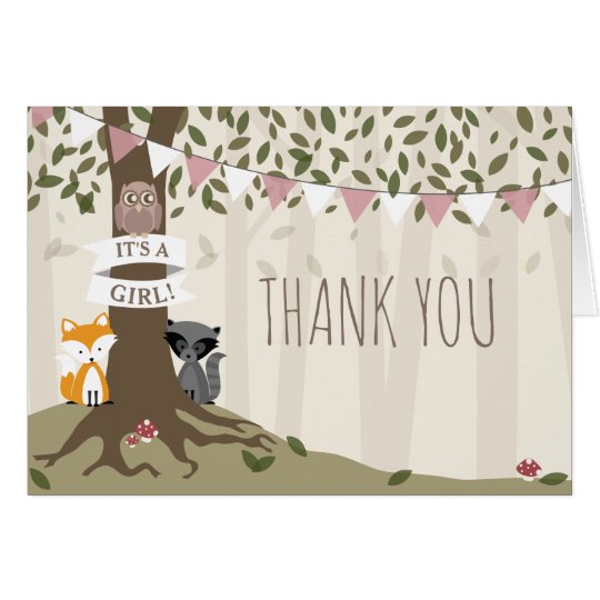 Woodland Creatures Girl Baby Shower Thank You Card