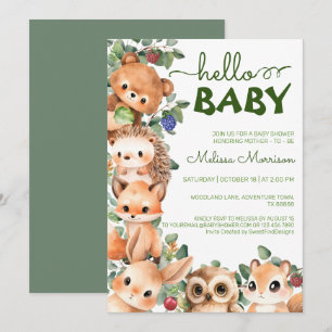 Woodland Creatures Hello Baby Boy Shower Invitation