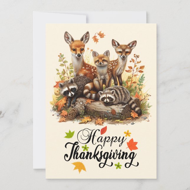 Woodland Creatures Thanksgiving Greeting Card (Front)