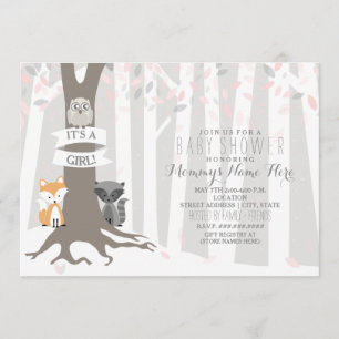Woodland Creatures Winter Baby Shower - Girl Invitation