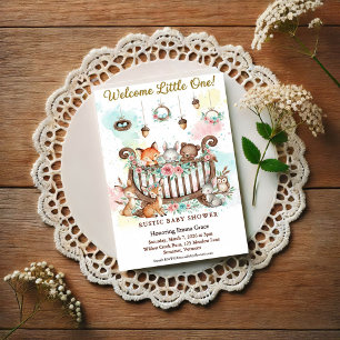 Woodland Crib Welcome Little One Baby Shower Postcard