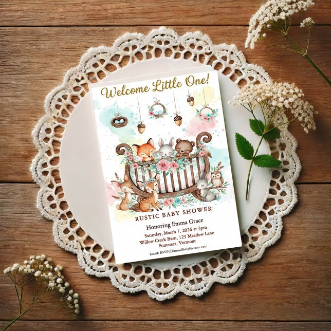 Woodland Crib Welcome Little One Baby Shower Postcard (Creator Uploaded)