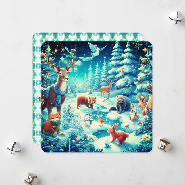 Woodland Critters in a Winter Wonderland Holiday Card (Front/Back In Situ)