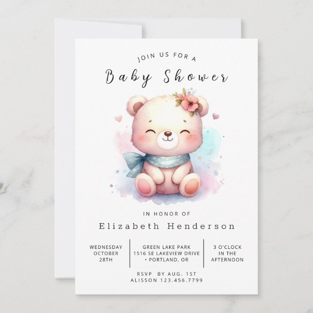 Woodland Custom Bear Baby Shower Invitation (Front)