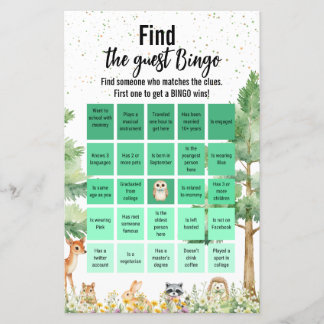 Woodland cute animal Baby shower Bingo game