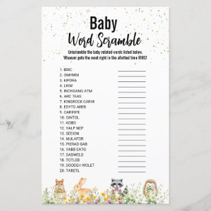 Woodland cute animal Baby shower word scramble