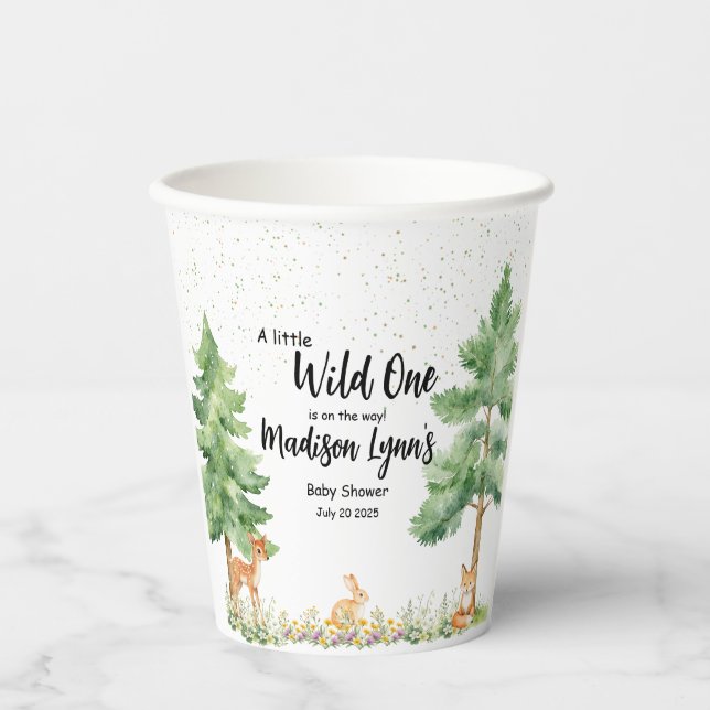 Woodland cute animal deer baby shower paper cups (Front)