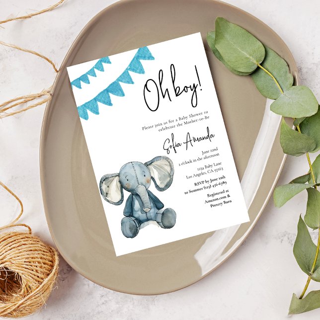Woodland Cute Animal Elephant Baby Shower Invitation (Creator Uploaded)