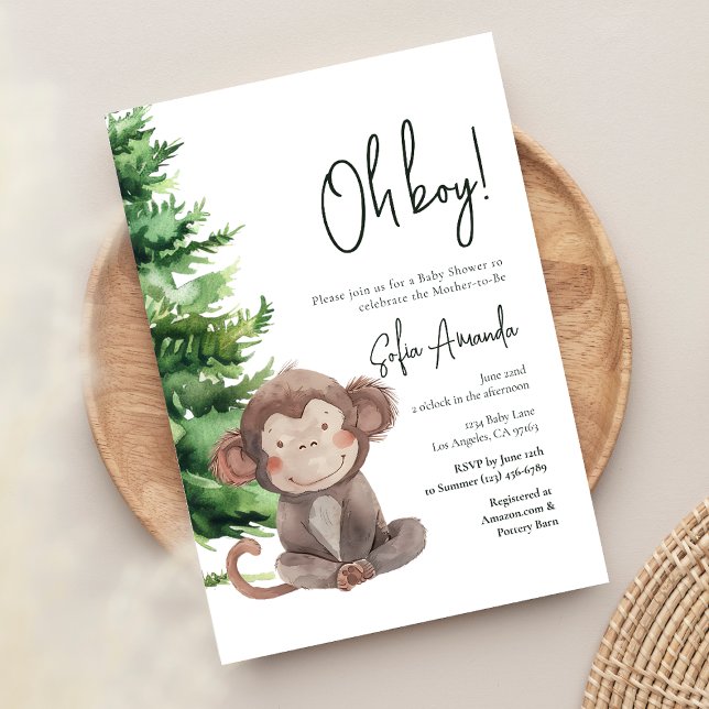 Woodland Cute Animal Monkey Baby Shower Invitation (Creator Uploaded)