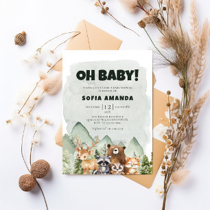 Woodland Cute Animal Mountain Forest Baby Shower I Invitation