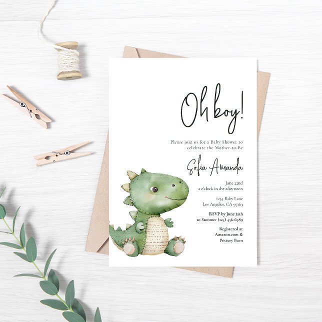 Woodland Cute Animal Stegosaurus Baby Shower Invitation (Creator Uploaded)