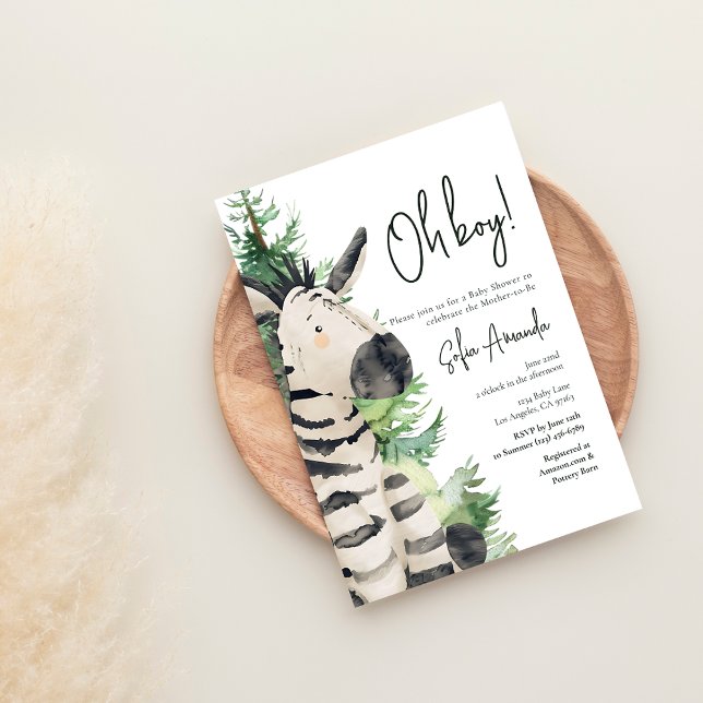 Woodland Cute Animal Zebras Baby Shower Invitation (Creator Uploaded)