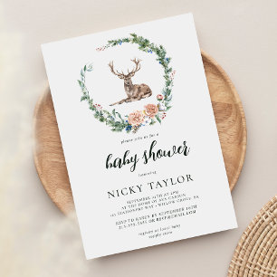 Woodland Cute Animals Deer Baby Shower Invitation