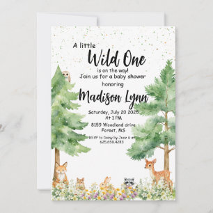 Woodland cute animals fox wild one baby shower  invitation