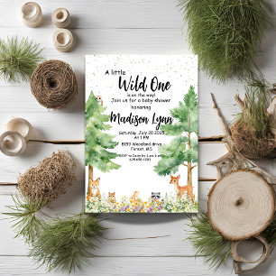 Woodland cute animals fox wild one baby shower  invitation