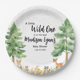 Woodland cute animals fox wild one baby shower  paper plate