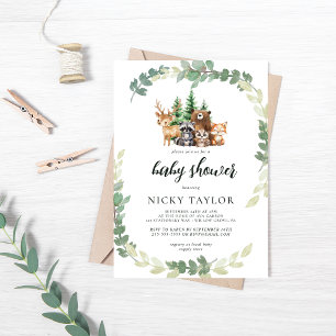 Woodland Cute Animals Frame Baby Shower Invitation