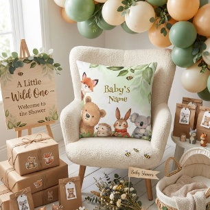 Woodland Cute Animals Greenery Baby Shower Cushion