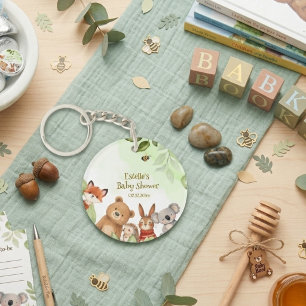 Woodland Cute Animals Greenery Baby Shower Key Ring