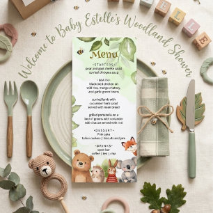 Woodland Cute Animals Watercolor Baby Shower Menu