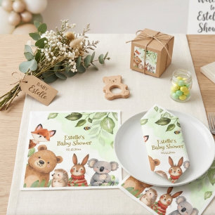 Woodland Cute Animals Watercolor Baby Shower Napkin