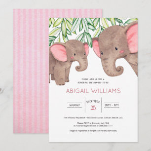 Woodland Cute Baby & Mother Elephant Baby Shower I Invitation