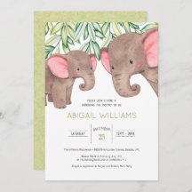 Woodland Cute Baby & Mother Elephant Baby Shower