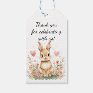 Woodland Cute Bunny Pink Hearts Pastel Floral Girl Gift Tags