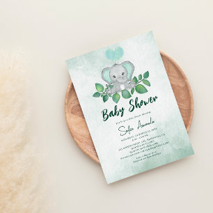 Woodland Cute Elephand Baby Shower Invitation