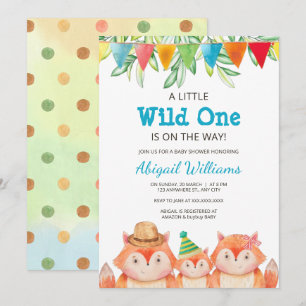 Woodland Cute Fox Baby Shower Wild One Invitation