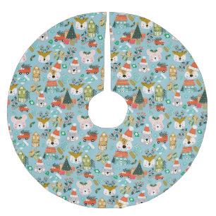 Woodland Cute Santa Animals Brushed Polyester Tree Skirt