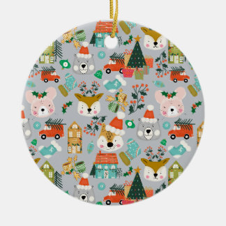 Woodland Cute Santa Animals Grey Ceramic Tree Decoration