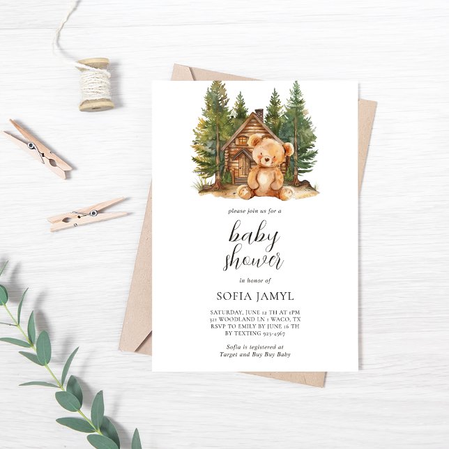 Woodland Cute Teddy Bear Baby Shower Invitation (Creator Uploaded)