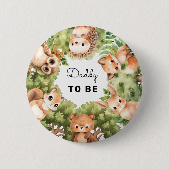 Woodland Daddy To Be Baby Boy Shower 6 Cm Round Badge (Front)