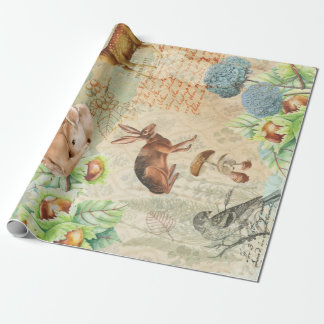 Woodland Decoupage Forest Wildlife Deer, rabbit  Wrapping Paper