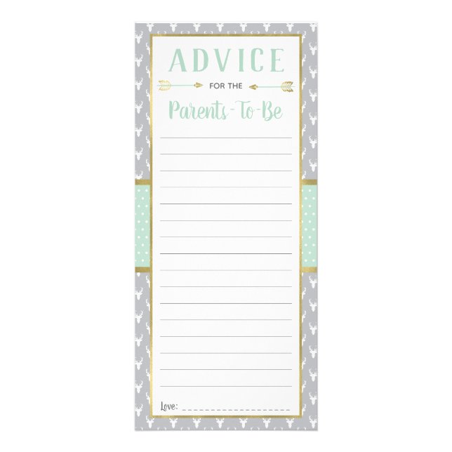 Woodland Deer Advice Card, Baby Shower, Mint, Grey Rack Card (Front)