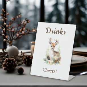 Woodland Deer Animal Baby Shower Drinks Pedestal Sign